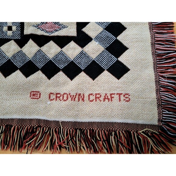 VTG Crown Crafts Throw Blanket Southwestern Geometric Quilt Block 42x56” - Picture 7 of 9